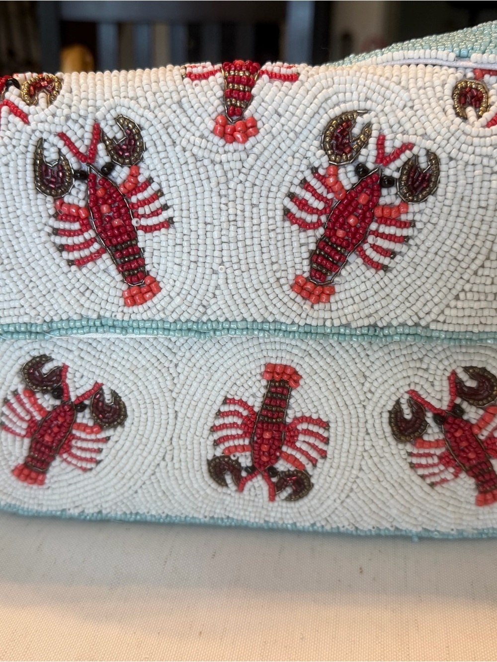 Beaded Lobster Clutch - White and Red